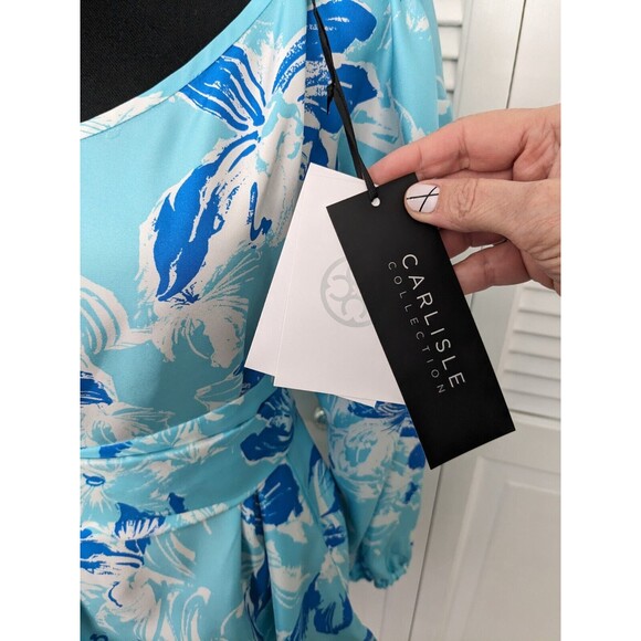 Carlisle Collection Top Women sz 12 100% Silk Blue Boho Long Sleeve Blouse Sash - Picture 3 of 16